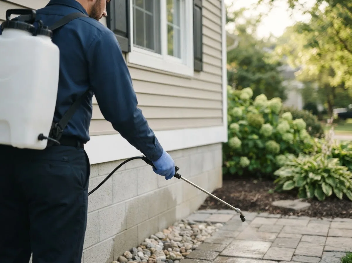 Pest control technician inspecting a home in Barboursville, WV
